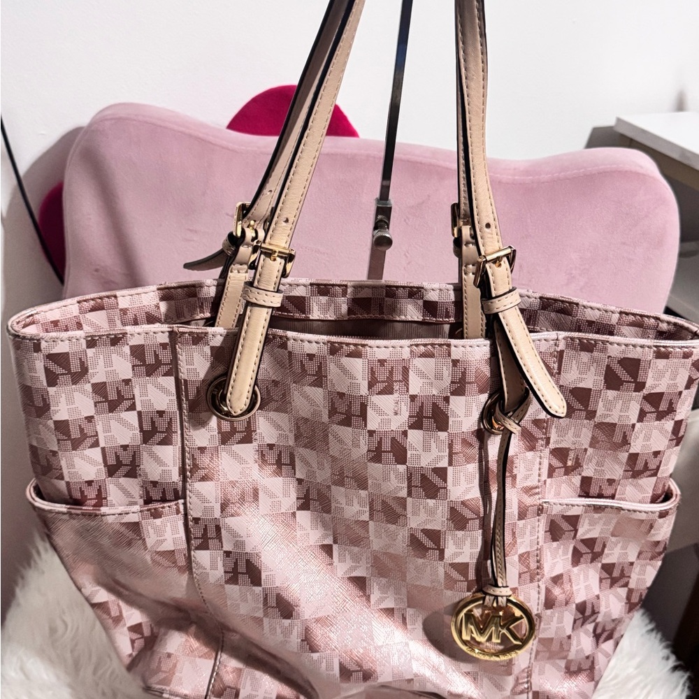 Michael Kors Blush Checkered Tote Bag